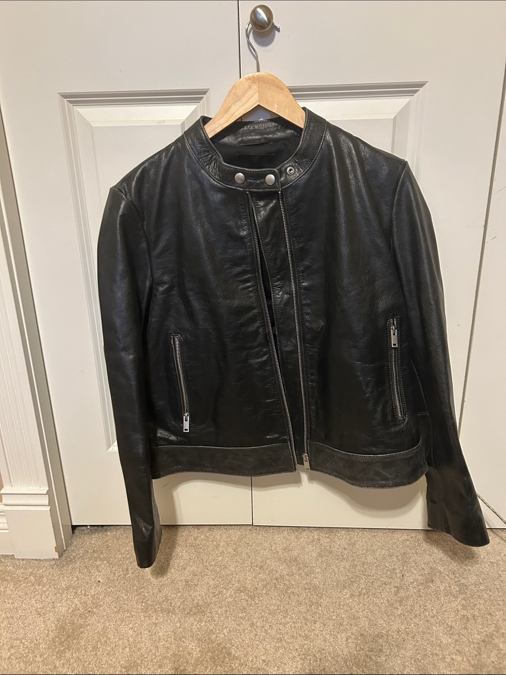 Women’s Mango black real leather motorcycle jacket
